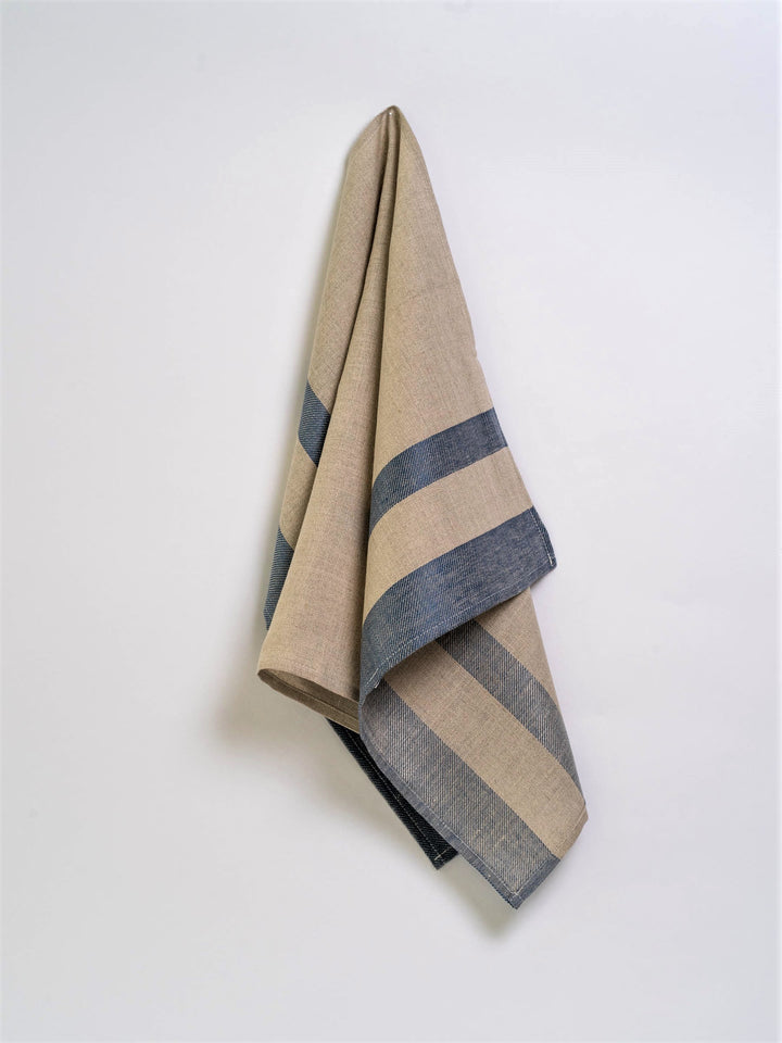 Leinen Gläsertuch "Blockstreif natur - blau"