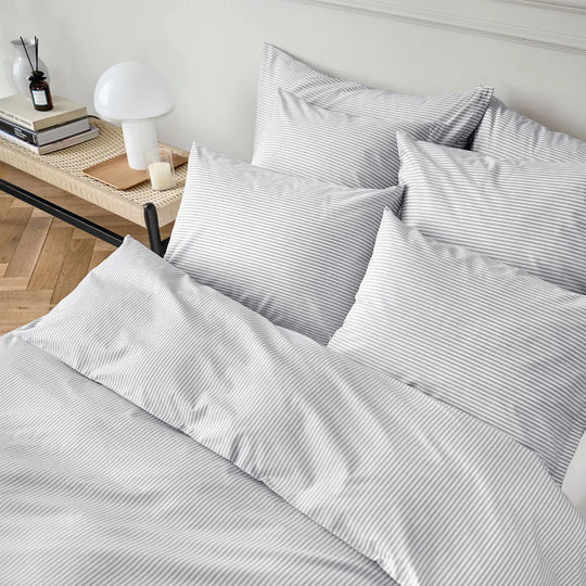Frisk poplin sengetøj "Bari Stripe Gris"