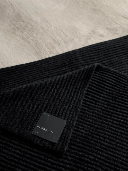 Kaschmir Decke "Furrow Knitted Charcoal"