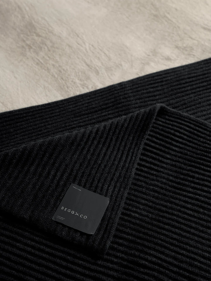 Kaschmir Decke "Furrow Knitted Charcoal"