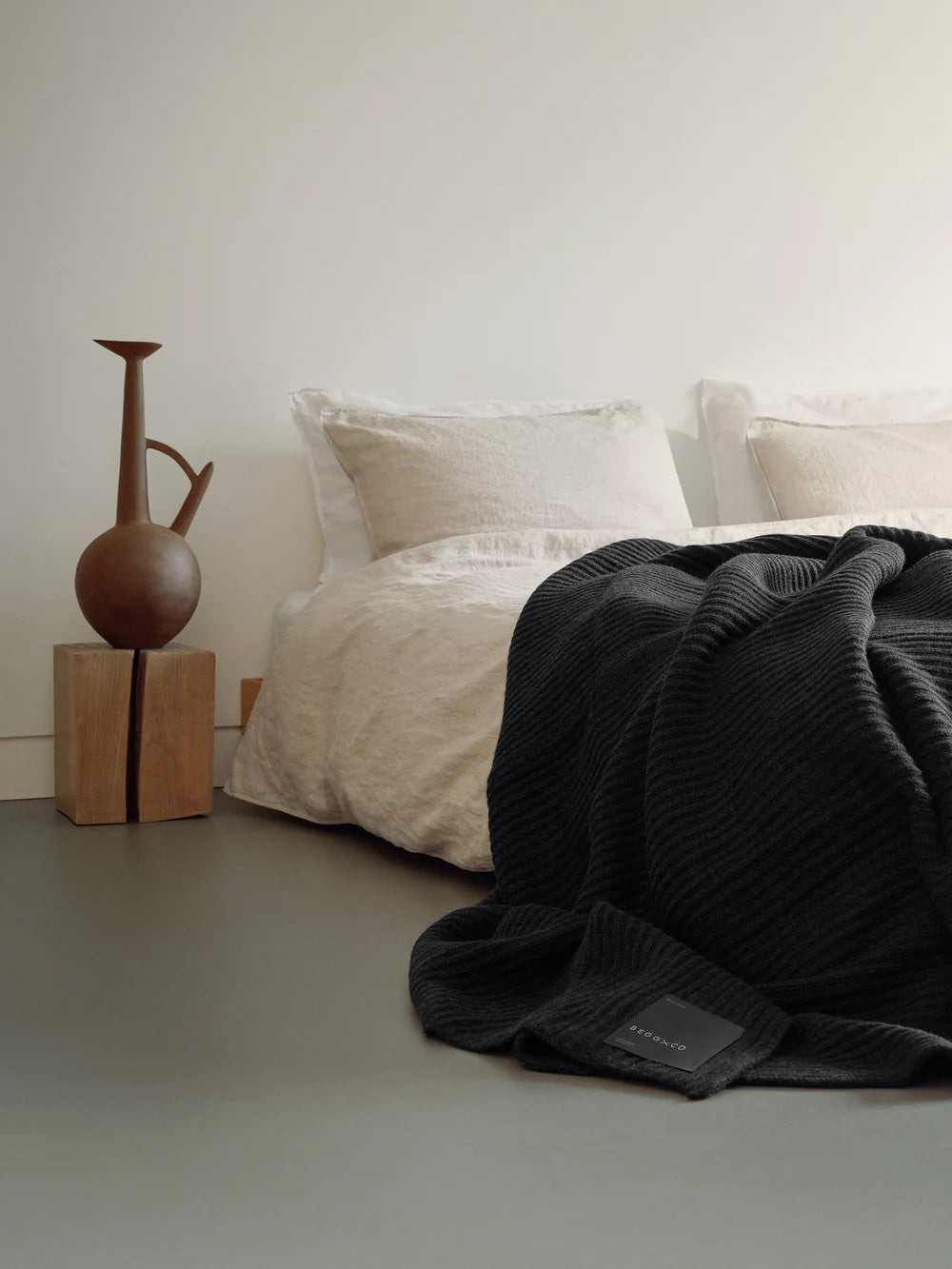 Kaschmir Decke "Furrow Knitted Charcoal"