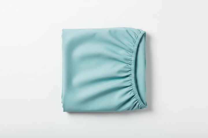 bitte ein gefaltenes Spannbettlaken in einem aqua hellblau