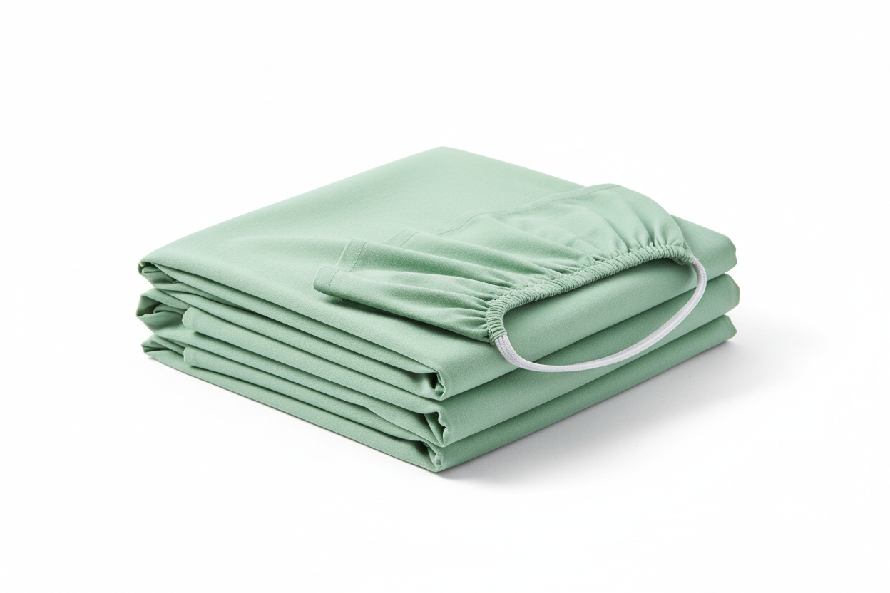 bitte ein gefaltenes Spannbettlaken in einem hellen pistaziengrün