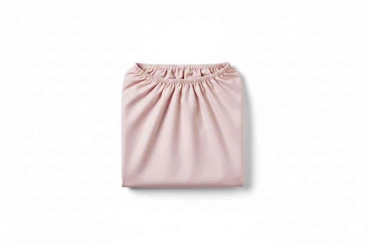 ein gefaltenes Spannbettlaken in einem leichten, lieblichem Roséton" - weißer Hintergrund