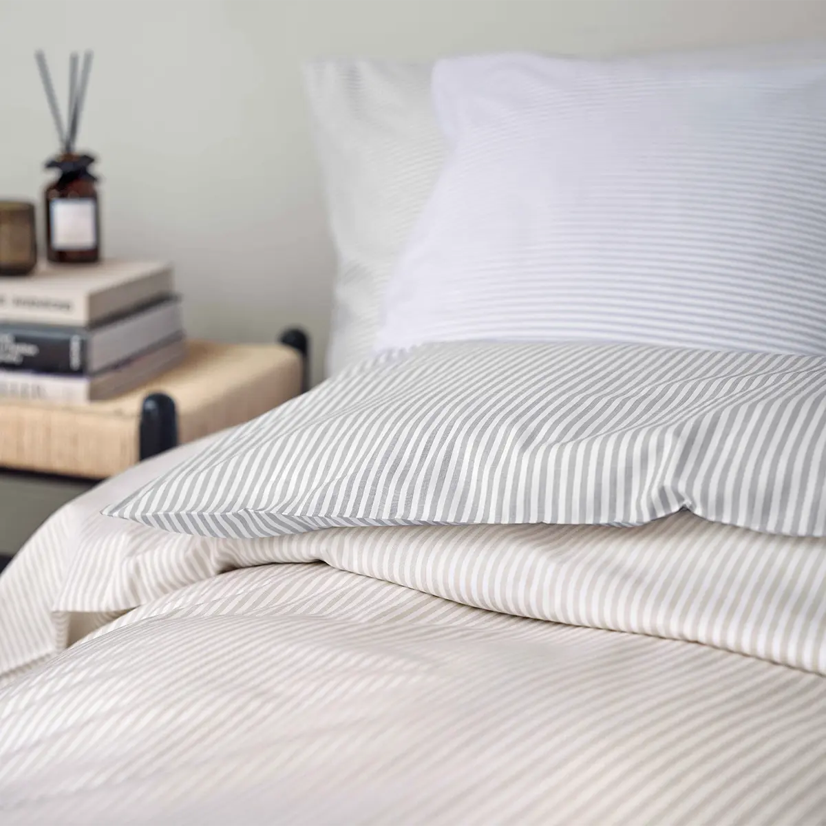 Frische Popeline Bettwäsche "Bari Stripe Beige"