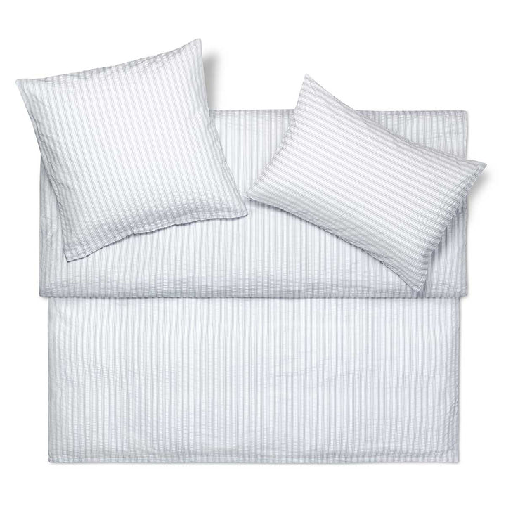 Baumwoll Seersucker Bettwäsche "Dean Blanc" gris stripe